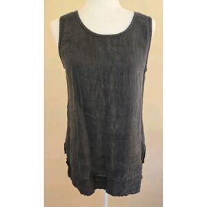 Natural Wave Ladies Sleeveless 100% Linen Pullover Top Size:2/US Small Charcoal